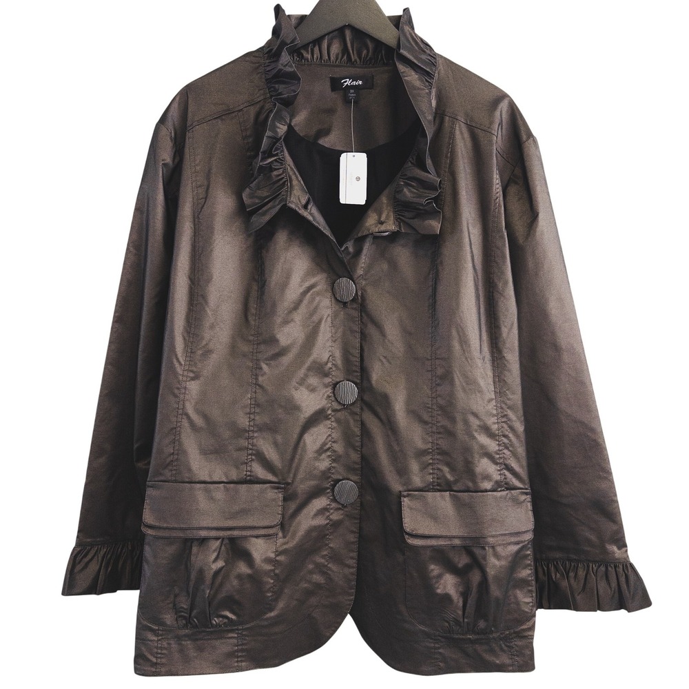 NWT Flair Taffeta Jacket Women 3X Brown Satin Finish Coat Steampunk Whimsigoth